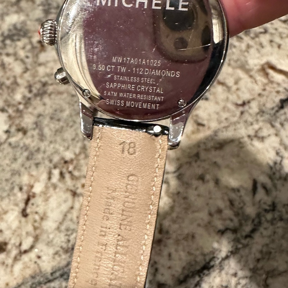 Michele Jetway Diamond Stainless Watch with Black Crocodile Strap - Picture 6 of 9